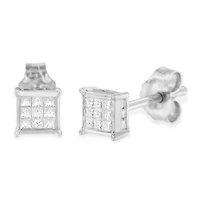Sterling Silver Princess Diamond Square Stud Earrings