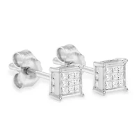 Sterling Silver Princess Diamond Square Stud Earrings