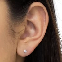 Sterling Silver Princess Diamond Square Stud Earrings