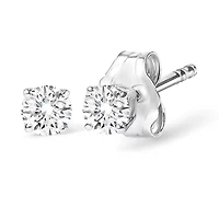 Lab Created Silver 1/5 Ct Round Lab Grown Diamond Classic Solitaire Stud Earrings