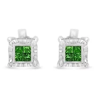 Sterling Silver Color Princess Diamond Quad Stud Earring
