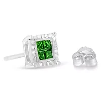 Sterling Silver Color Princess Diamond Quad Stud Earring