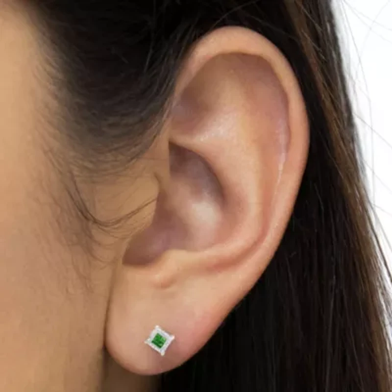 Sterling Silver Color Princess Diamond Quad Stud Earring