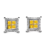 Silver 1/2 Cttw Yellow Princess Diamond Quad Stud Earring