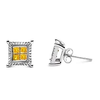 Silver 1/2 Cttw Yellow Princess Diamond Quad Stud Earring