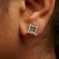 Silver 1/2 Cttw Yellow Princess Diamond Quad Stud Earring