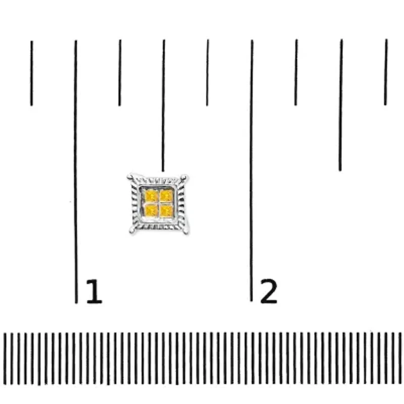 Silver 1/2 Cttw Yellow Princess Diamond Quad Stud Earring