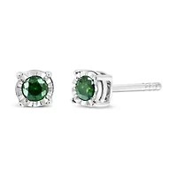 Sterling Silver Rose Green Diamond Solitaire Stud Earrings