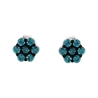 Sterling Silver Blue Diamond Floral Stud Earrings