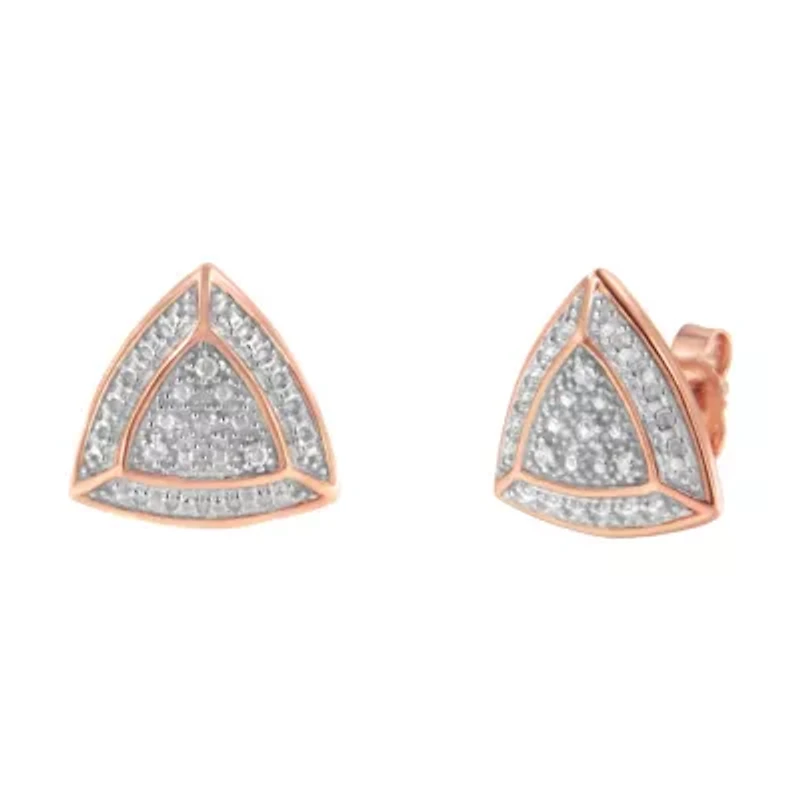 14K Rose Gold over Silver Diamond Accented Trillion Shaped Halo Stud Earrings