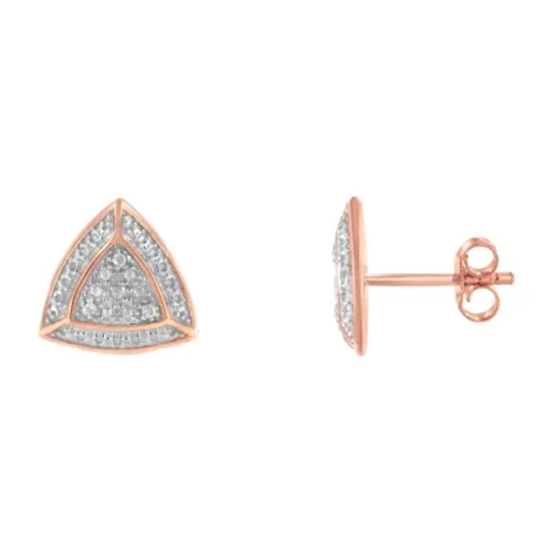 14K Rose Gold over Silver Diamond Accented Trillion Shaped Halo Stud Earrings