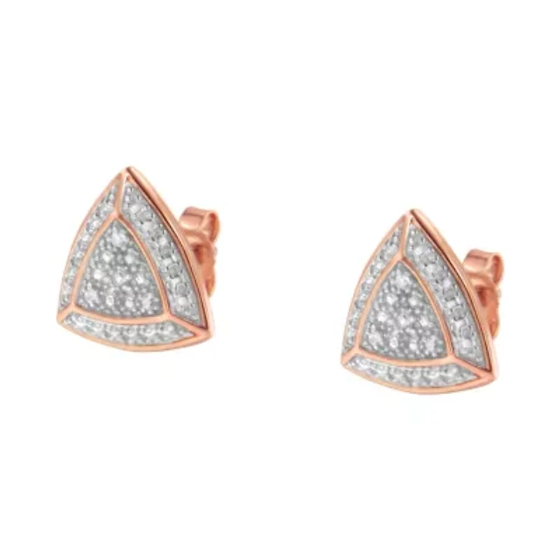 14K Rose Gold over Silver Diamond Accented Trillion Shaped Halo Stud Earrings