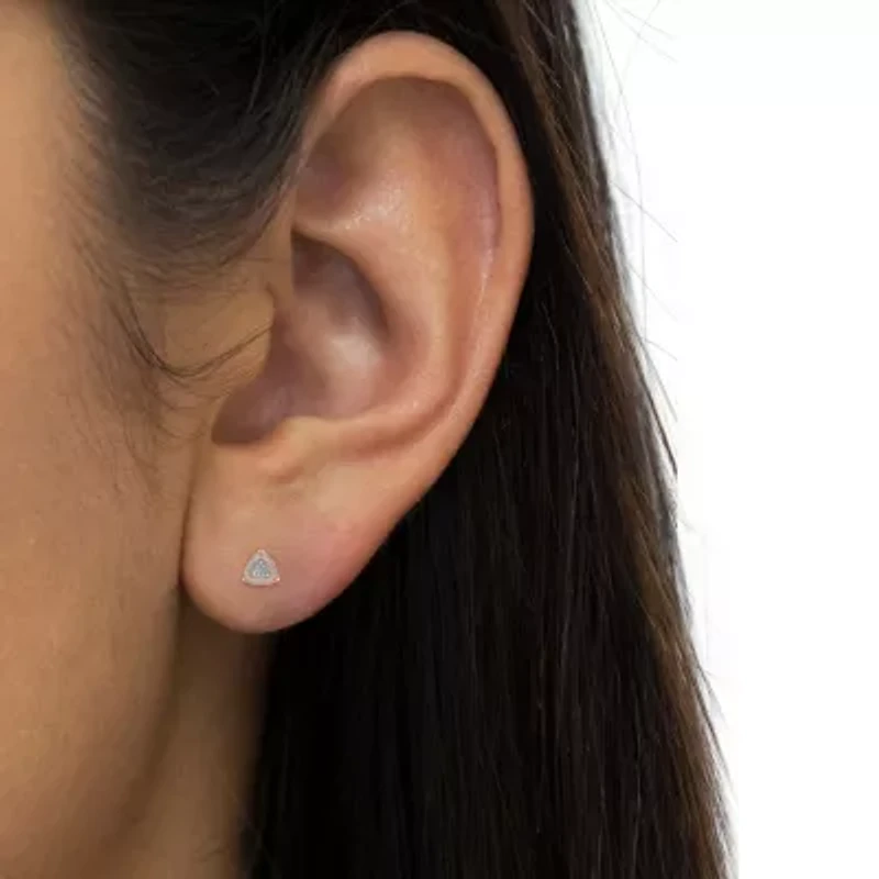 14K Rose Gold over Silver Diamond Accented Trillion Shaped Halo Stud Earrings