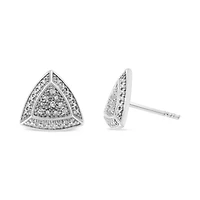 Silver Diamond-Accented Trillion Shaped 4-Stone Halo-Style Stud Earrings