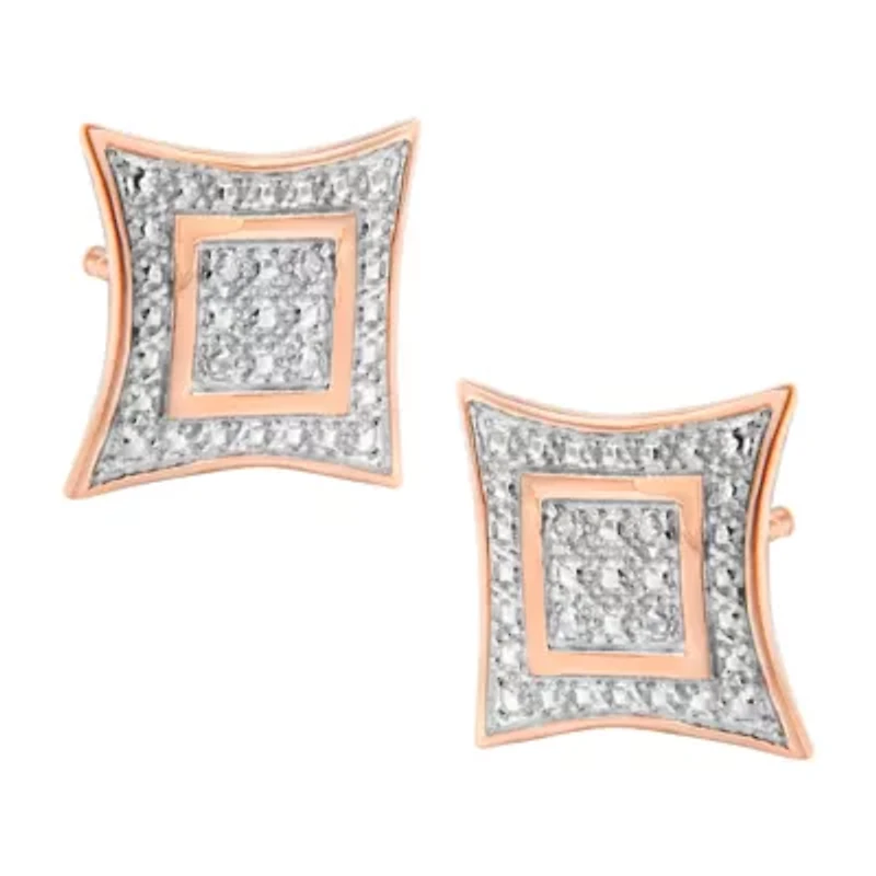 14K Rose Gold Plated Silver Diamond Accent Halo-Style Stud Earrings