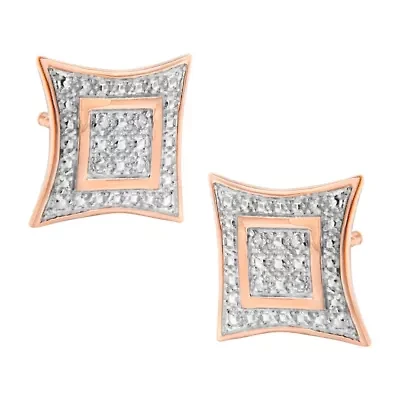 14K Rose Gold Plated Silver Diamond Accent Halo-Style Stud Earrings