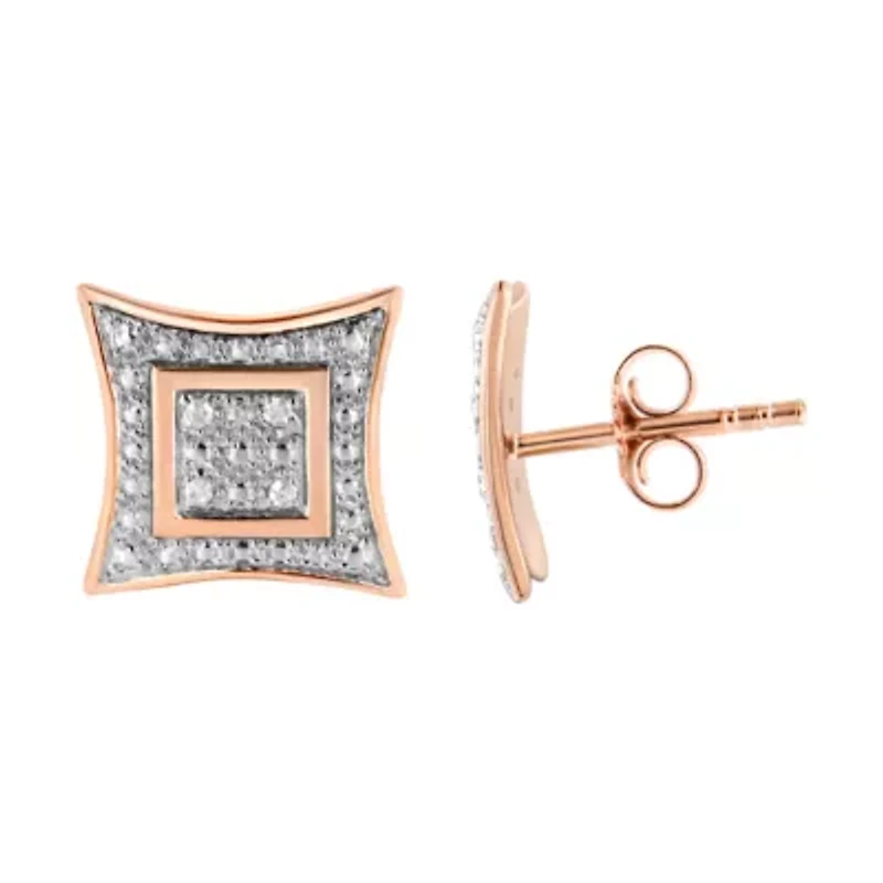 14K Rose Gold Plated Silver Diamond Accent Halo-Style Stud Earrings