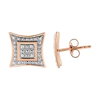 14K Rose Gold Plated Silver Diamond Accent Halo-Style Stud Earrings