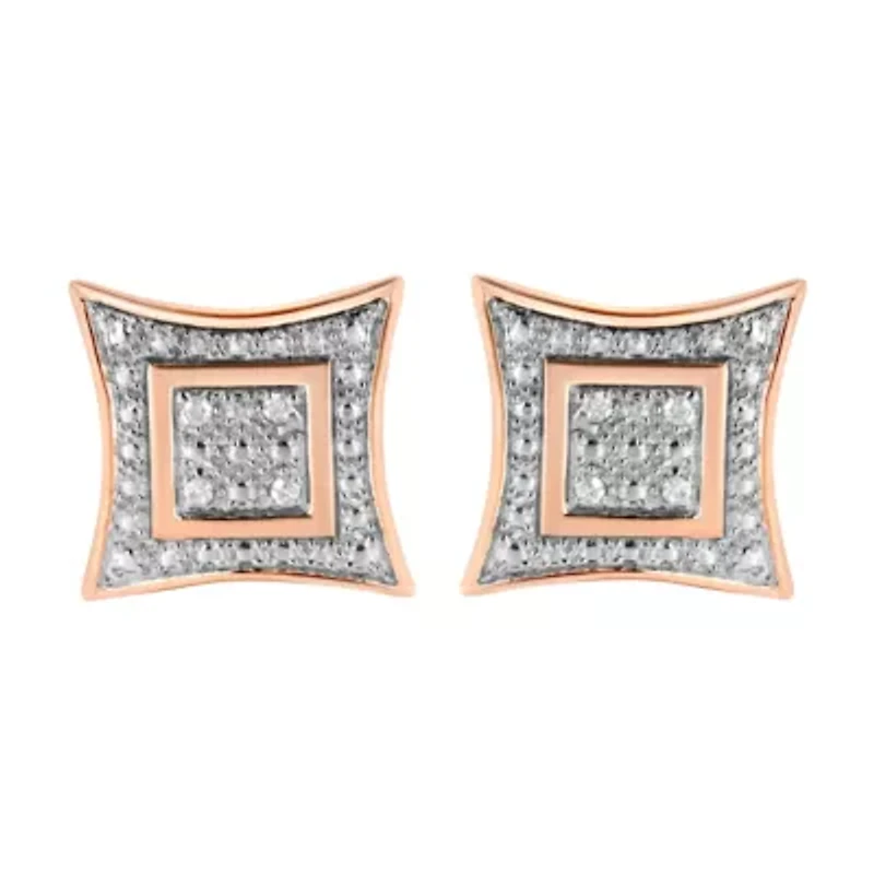 14K Rose Gold Plated Silver Diamond Accent Halo-Style Stud Earrings