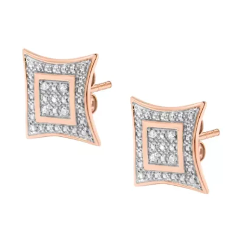 14K Rose Gold Plated Silver Diamond Accent Halo-Style Stud Earrings
