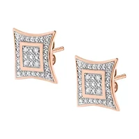 14K Rose Gold Plated Silver Diamond Accent Halo-Style Stud Earrings