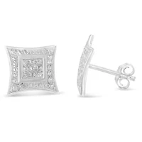 Silver Diamond Accented 4-Stone Four Pointed Star Shaped Halo-Style Stud Earrings