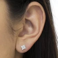 Silver Diamond Accented 4-Stone Four Pointed Star Shaped Halo-Style Stud Earrings