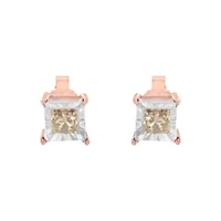 14K Rose Gold Plated 1/2 Ct Princess Diamond Solitaire Stud Earrings