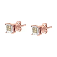 14K Rose Gold Plated 1/2 Ct Princess Diamond Solitaire Stud Earrings
