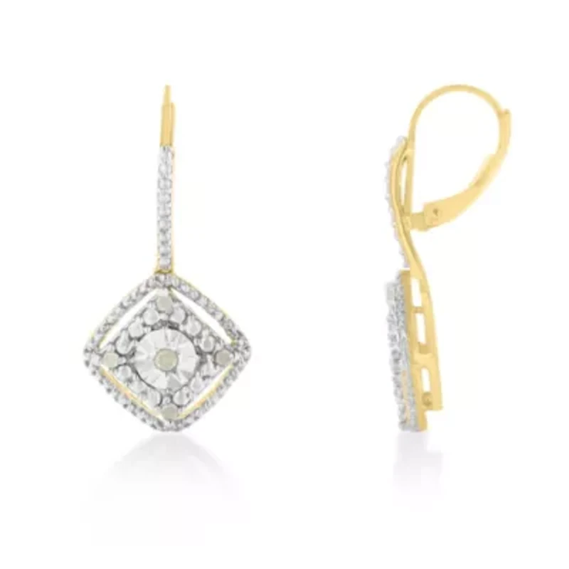 Sterling Silver Rose Diamond Dangle Earring (0.25 Ct , I-J Color, I2-I3 Clarity)