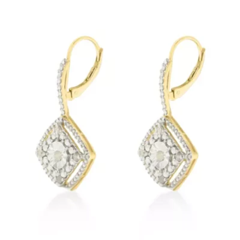 Sterling Silver Rose Diamond Dangle Earring (0.25 Ct , I-J Color, I2-I3 Clarity)