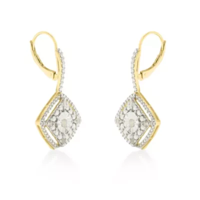 Sterling Silver Rose Diamond Dangle Earring (0.25 Ct , I-J Color, I2-I3 Clarity)