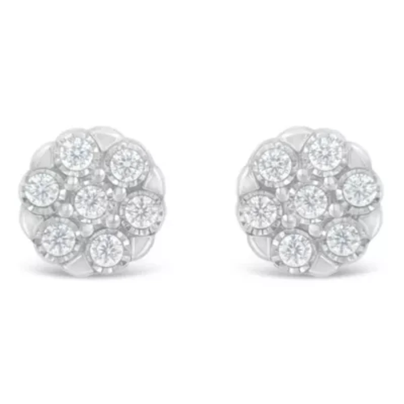 Silver RoseDiamond Floral Cluster Stud Earring
