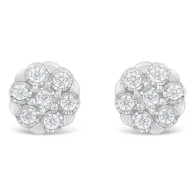 Silver RoseDiamond Floral Cluster Stud Earring