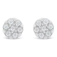 Silver RoseDiamond Floral Cluster Stud Earring