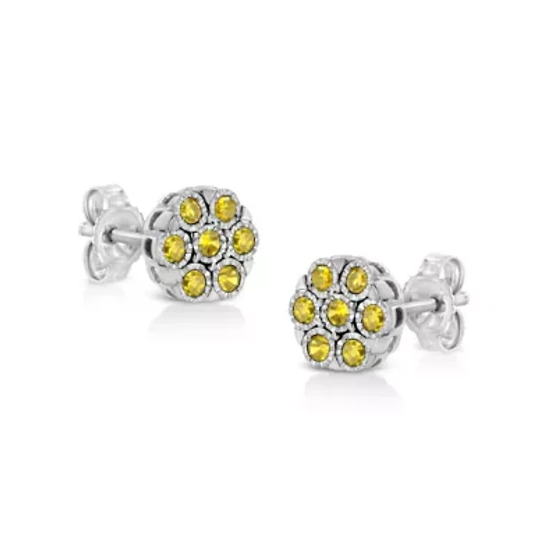 Silver RoseDiamond Floral Cluster Stud Earring