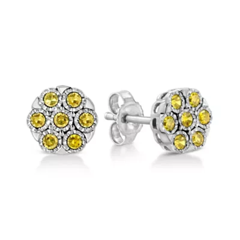 Silver RoseDiamond Floral Cluster Stud Earring