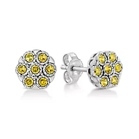 Silver RoseDiamond Floral Cluster Stud Earring