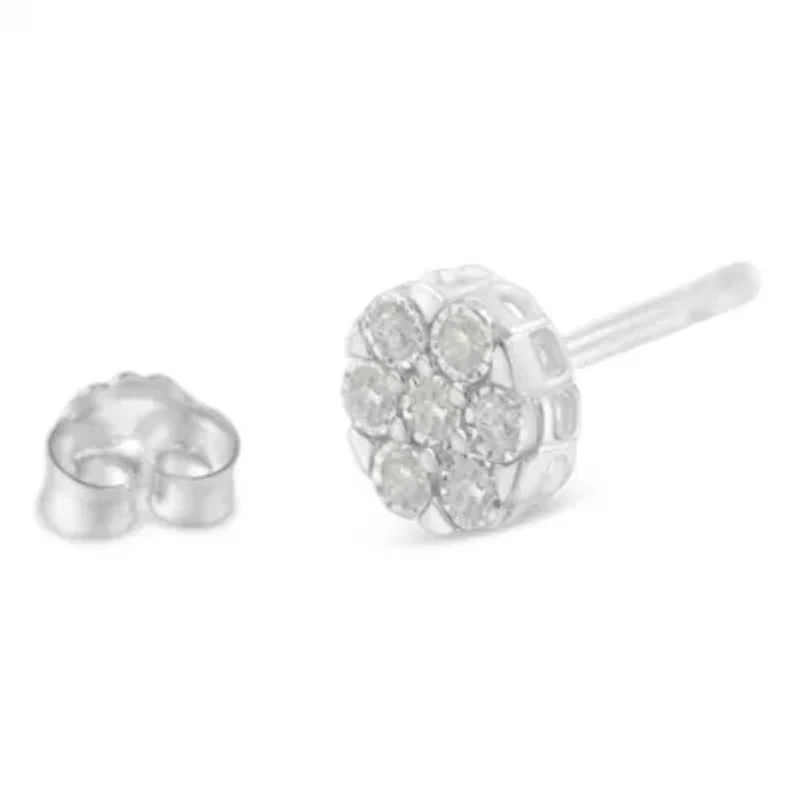 Silver RoseDiamond Floral Cluster Stud Earring