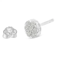Silver RoseDiamond Floral Cluster Stud Earring