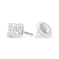 Silver 5/8 Ct Princess Diamond Invisible Quad Composite Stud Earrings
