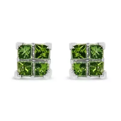 Silver 1/2 Ct Green Princess 4 Stone Composite Quad Stud Earring