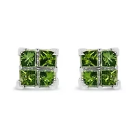 Silver 1/2 Ct Green Princess 4 Stone Composite Quad Stud Earring