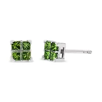 Silver 1/2 Ct Green Princess 4 Stone Composite Quad Stud Earring