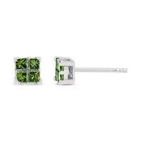 Silver 1/2 Ct Green Princess 4 Stone Composite Quad Stud Earring