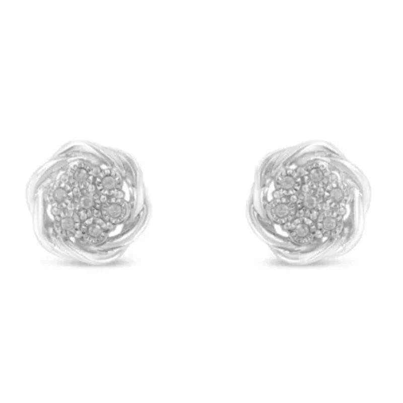 Sterling Silver Diamond Swirl Cluster Stud Earrings