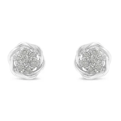 Sterling Silver Diamond Swirl Cluster Stud Earrings