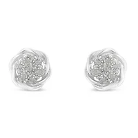 Sterling Silver Diamond Swirl Cluster Stud Earrings