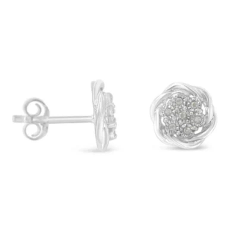 Sterling Silver Diamond Swirl Cluster Stud Earrings