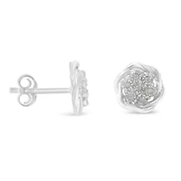 Sterling Silver Diamond Swirl Cluster Stud Earrings